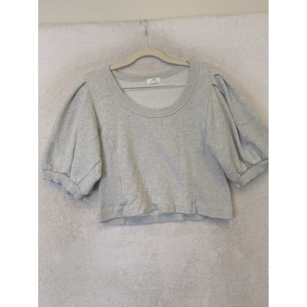 Aerie Sweatshirt Women's Small Gray Puff Sleeve‎ Scoop Neck Cropped French Terry